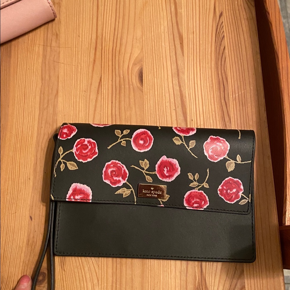 Kate Spade Black and Red Rose Clutch